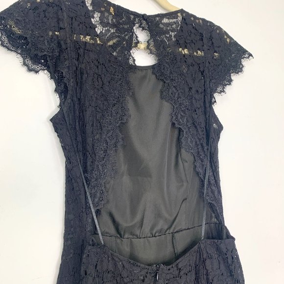 KAITLYN Black Eyelash‎ Lace Cap Sleeve Cut-Out Back Midi Dress Sz M - Picture 5 of 10